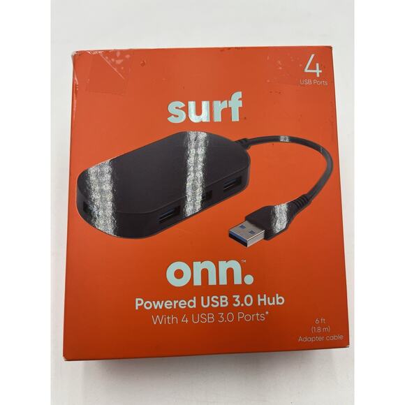 Surf Onn Black Wired 5V Powered USB 3.0 Hub with 4 USB 3.0 Ports - Picture 1 of 3